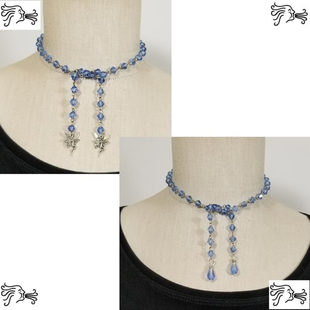 Light Blue Crystal Chain Silver Necklace 17$